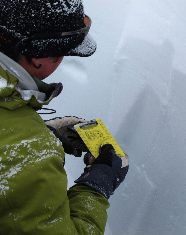 Skiers learning about the avalanche