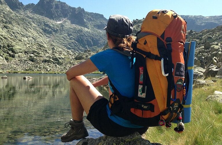 Backpacker looking over Sierra de Gredos