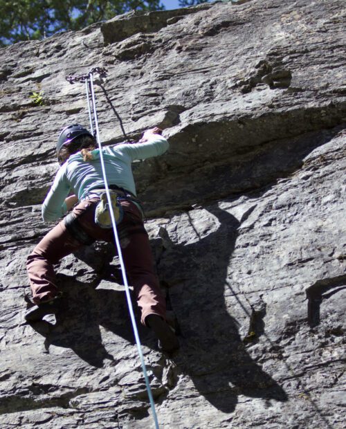 A person Rock climbing in Whitefish MT