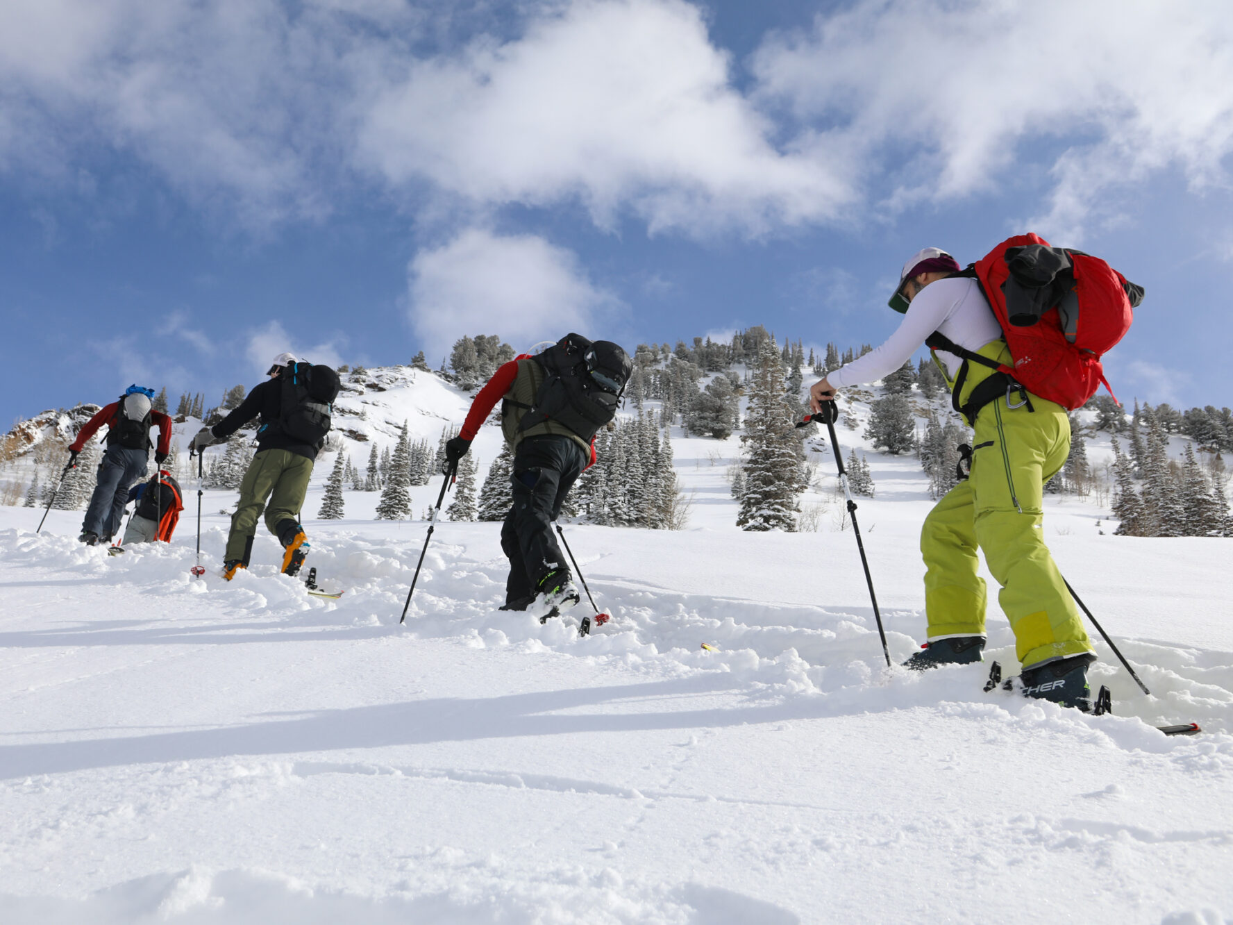 Skiers learning about the avalanche