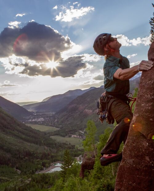 A climber on the cliffs of Telluride