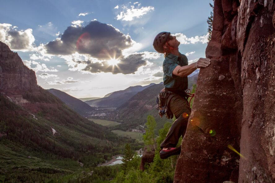 A climber on the cliffs of Telluride