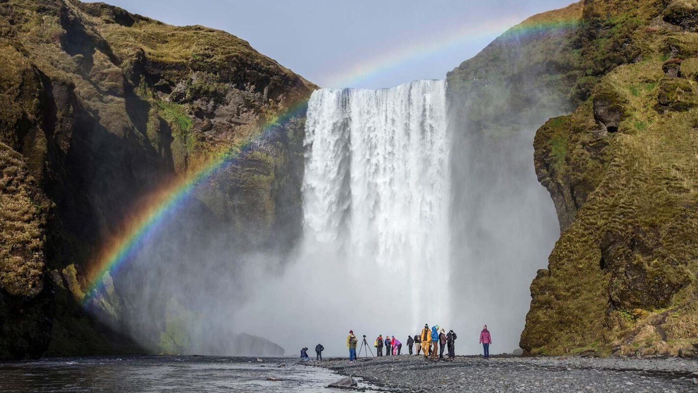 Rainbow over a stunning waterfall