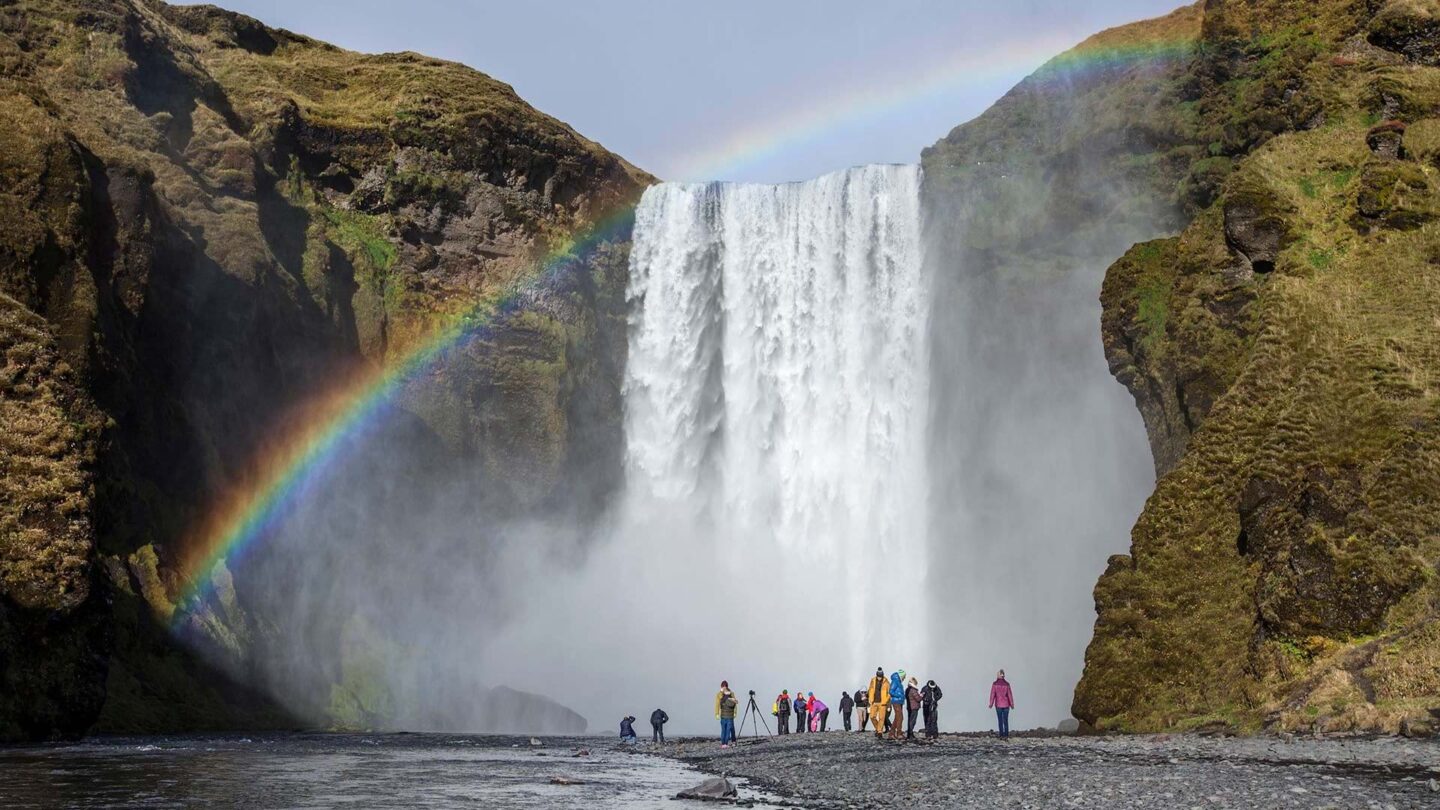 Rainbow over a stunning waterfall