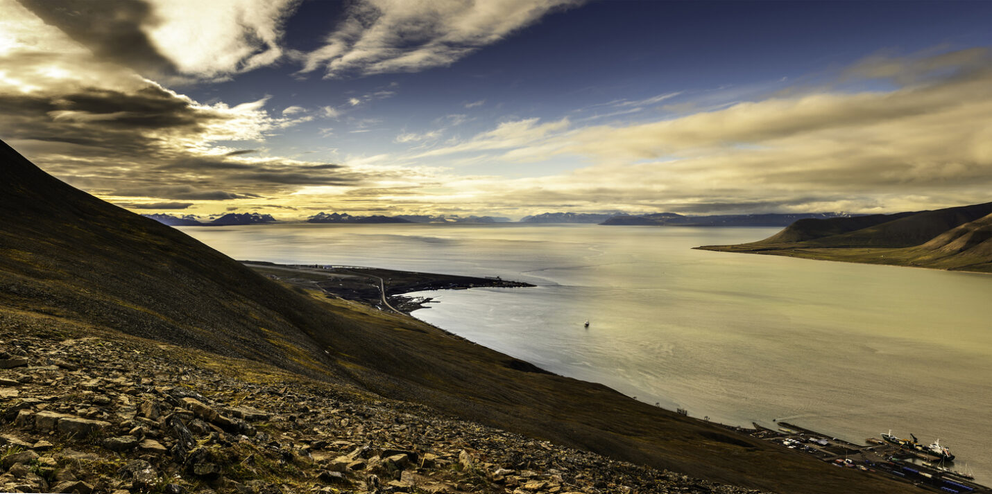 Arctic landscape in Spitzbergen during the Midnight Sun