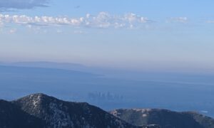 View of downtown LA from the trail leading to Strawberry Peak