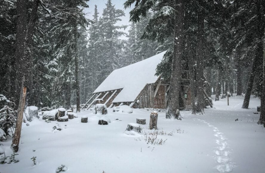 If you’d like to take a break from your backcountry adventure, you can warm up near a fire at the Tilly Jane A-Frame, one of the oldest structures on Mt. Hood