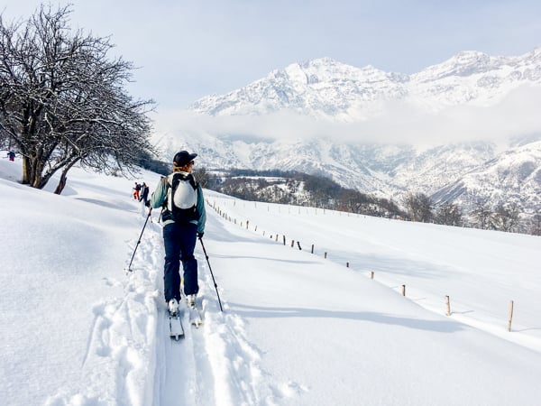 Skiers in the Kyrgyzstan backcountry