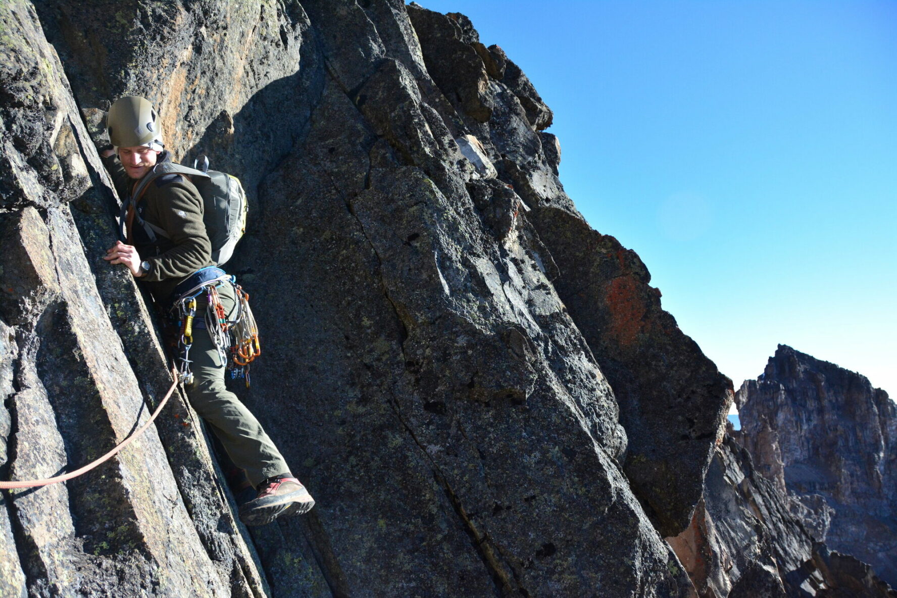 A climber on a ridge near the Batian summit