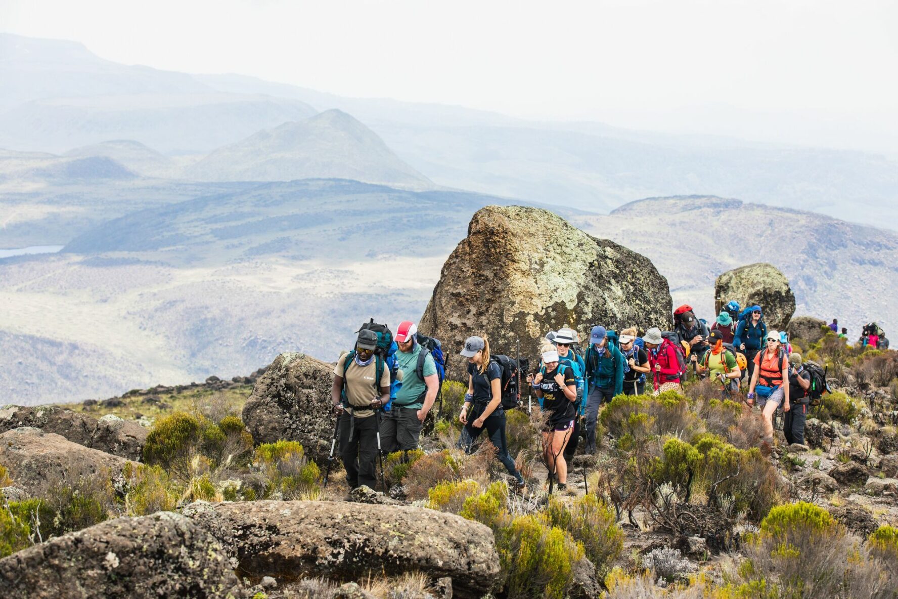 A bunch of trekkers on their way to Chogoria’s peaks