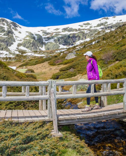 A woman hiking in the Guadarrama Mountains