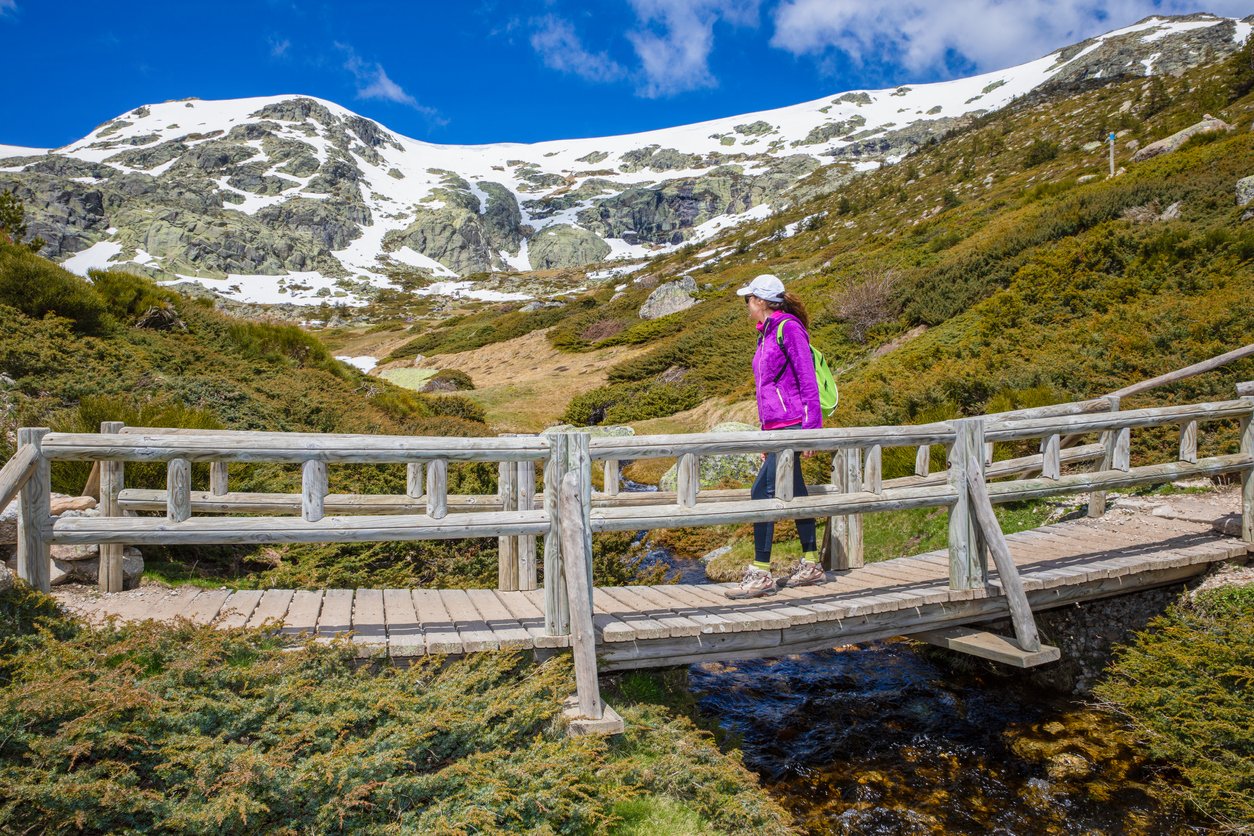 A woman hiking in the Guadarrama Mountains