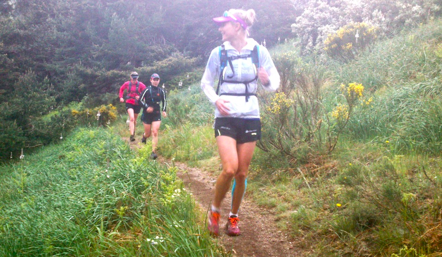 A group of trail runners in the Guadarrama Mountains