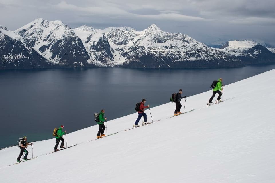 Moving through the backcountry of Lyngen Alps