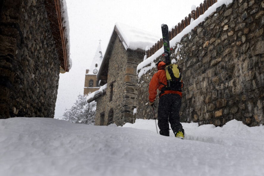 Jean-Charles Bonsignore walking the streets of la Grave ready to enjoy some of the best skiing in the hautes-alpes