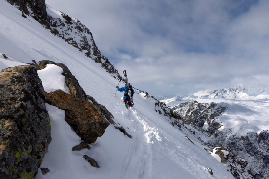 Joe Puchek getting to the top of Côte Fine, one of the variants of the Vallons de Chancel, for some epic la grave, france skiing