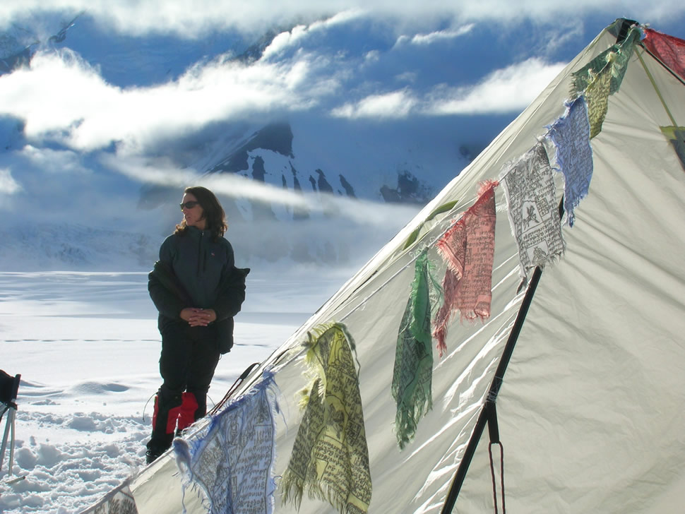 A tent and a mountaineer in Alaska