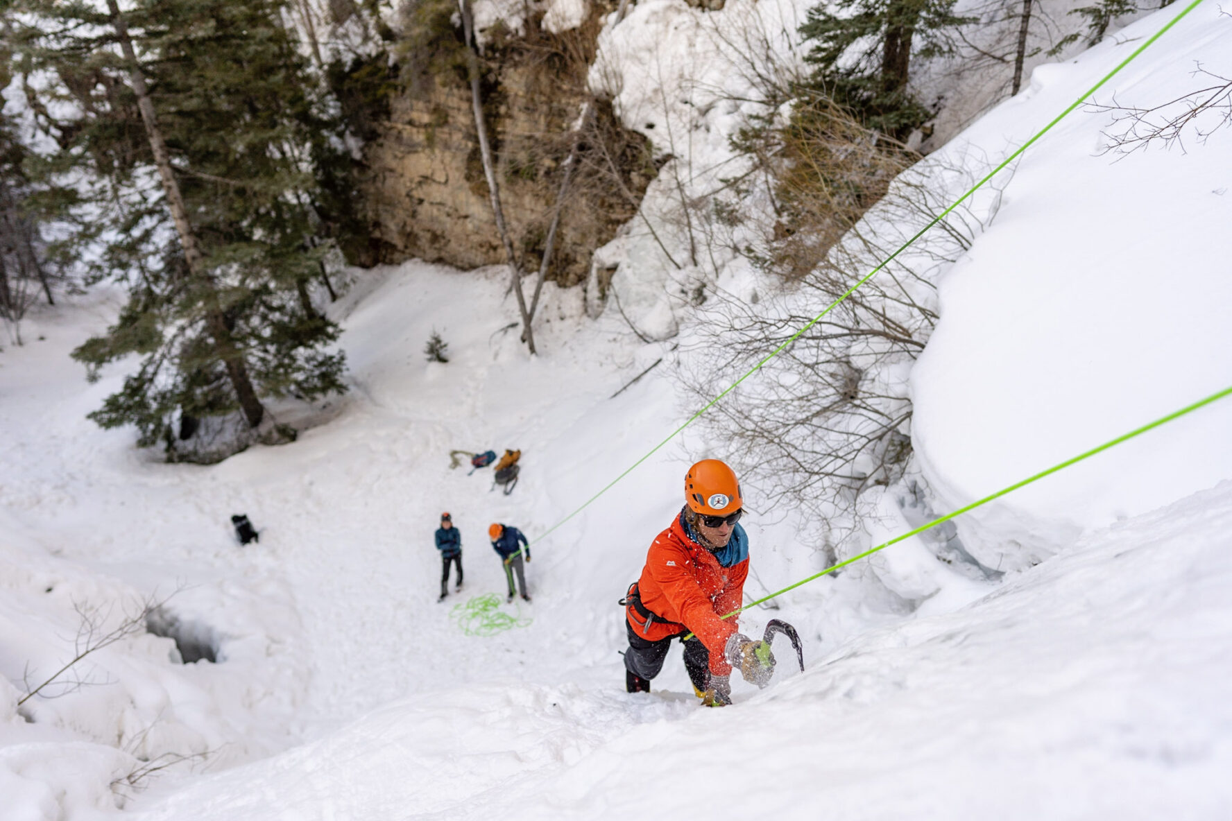 Birds eye view of ice climbing