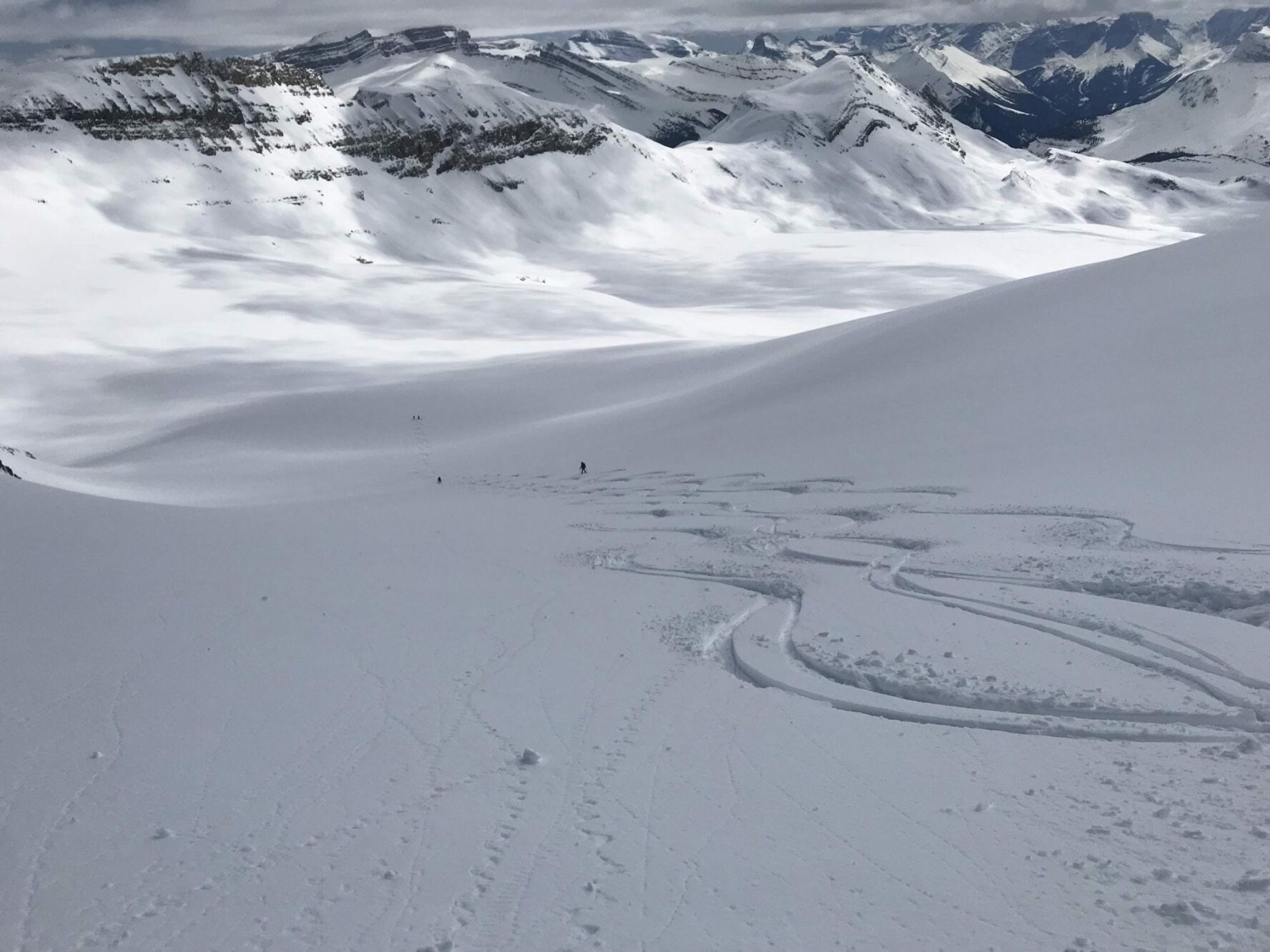 Trails left behind by skiers on the Bow-Yoho Traverse