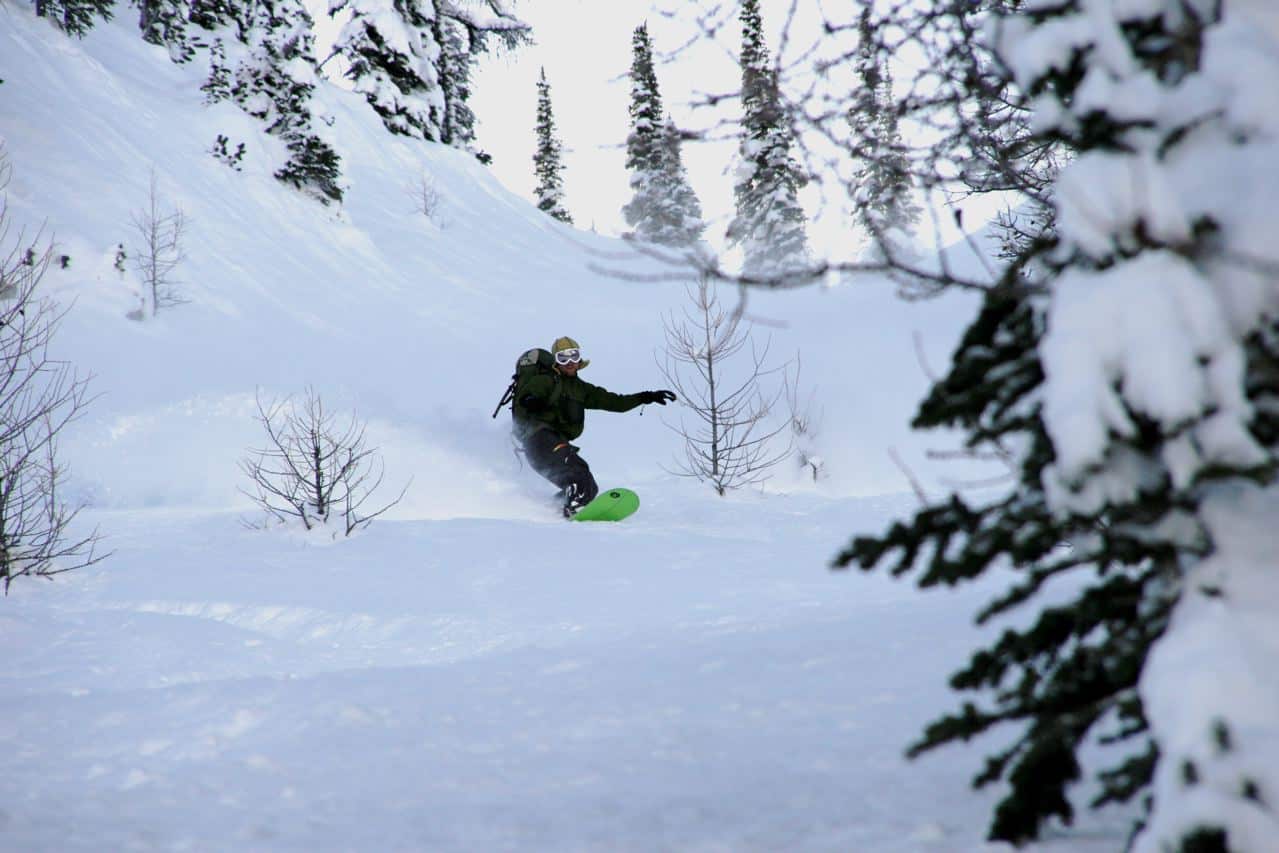 A snowboarder in the Canadian Rockies
