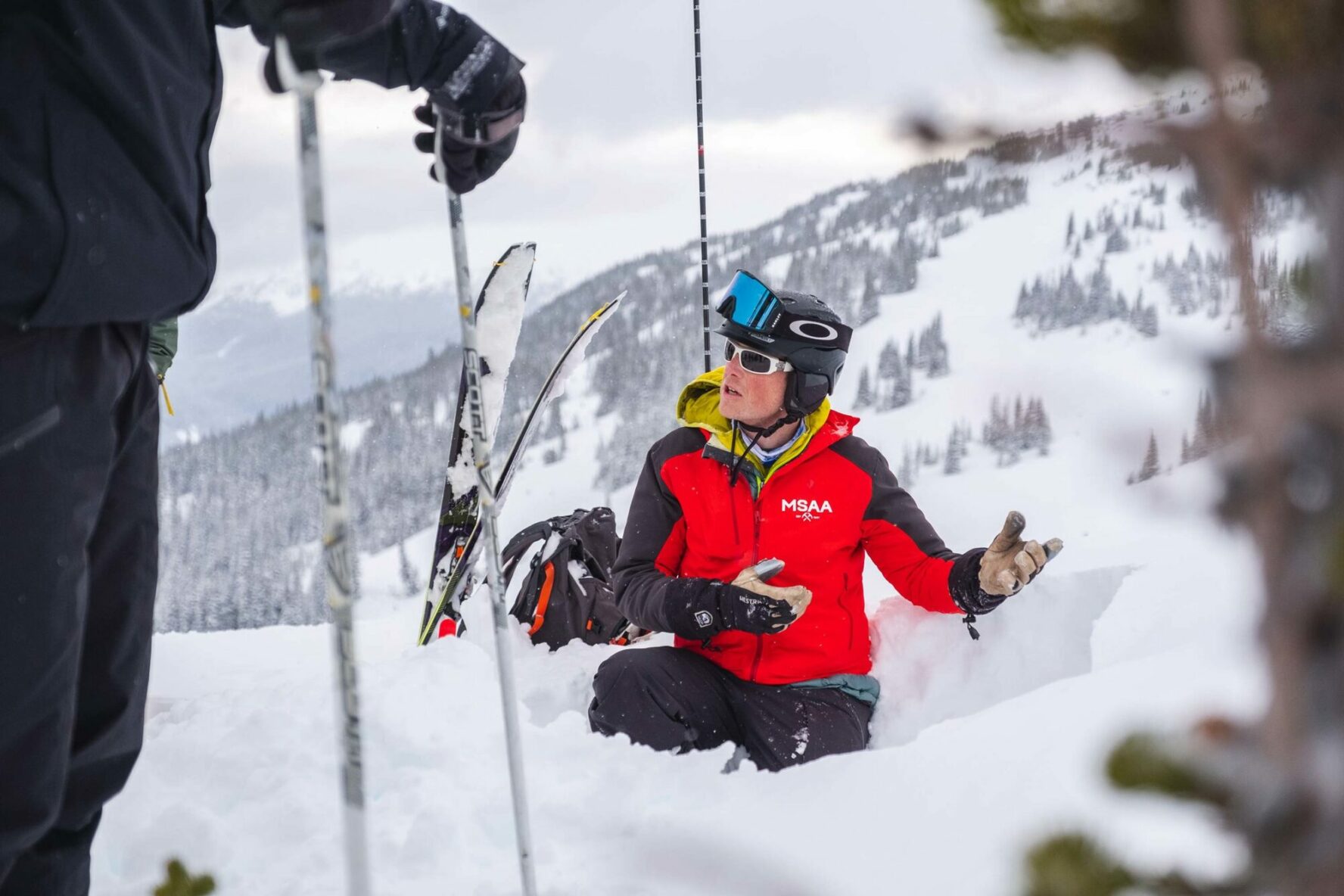 Guide explaining something to his clients