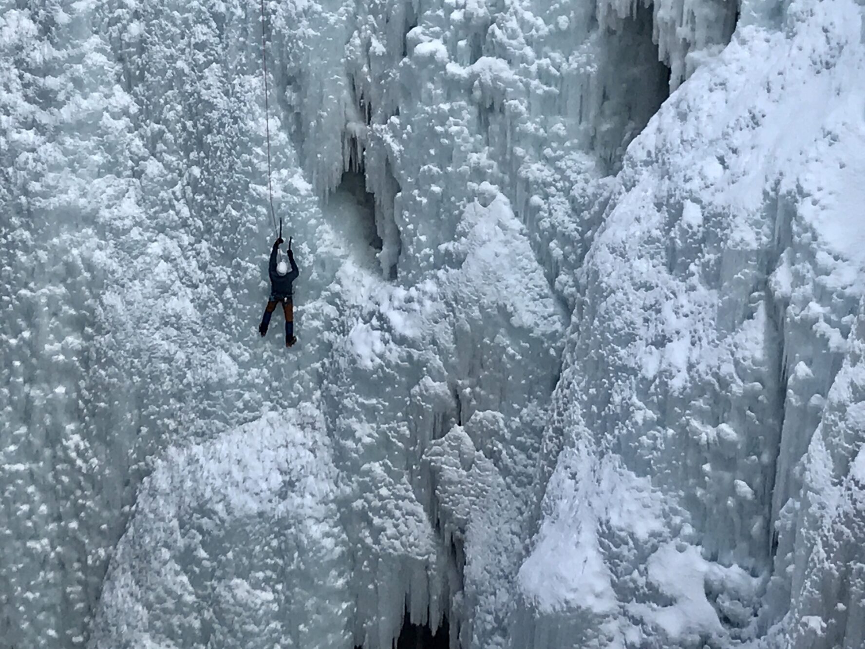 An ice climber on the Upper Bridge in Ouray