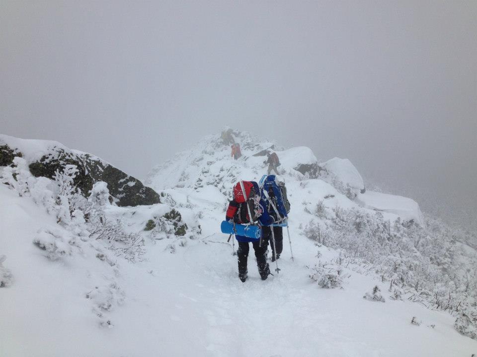 Two mountaineers ascending on the presidential Traverse