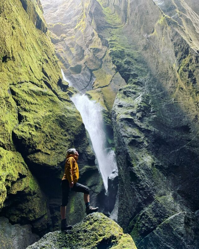 A hiker in a crevasse in Thorsmork