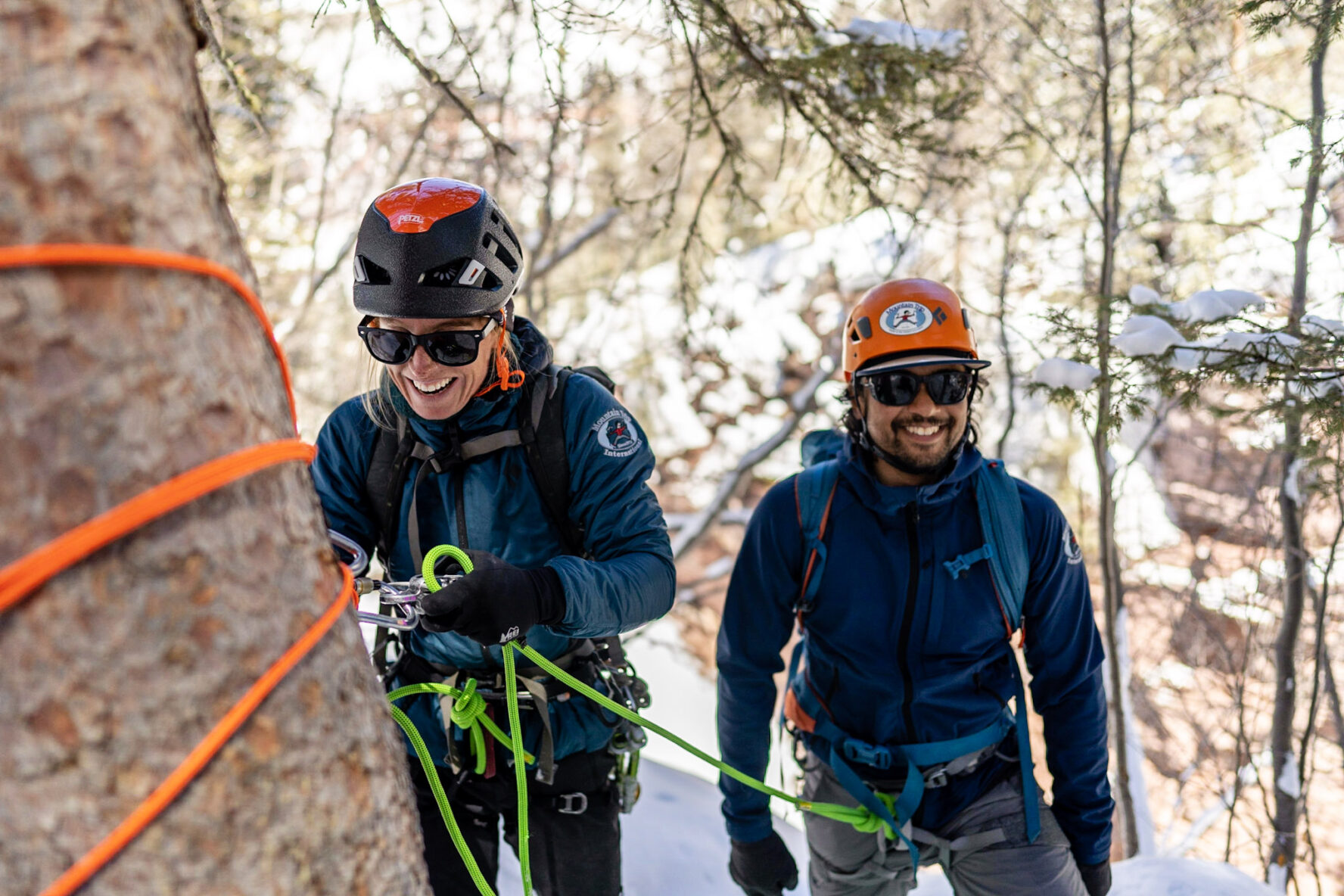 Two ice climbers on the ground in Telluride