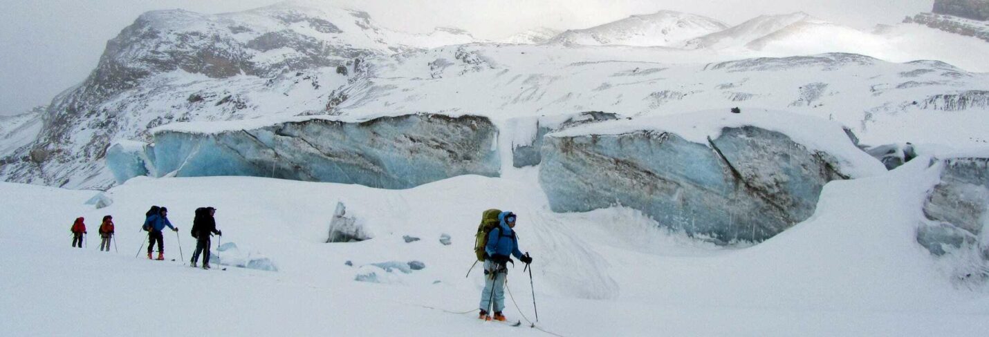 Tourers walking in a line on the Wapta Traverse