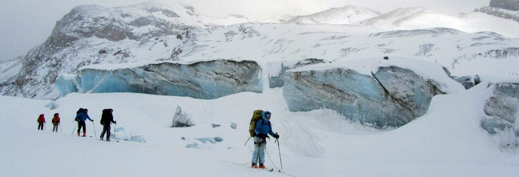 Tourers walking in a line on the Wapta Traverse