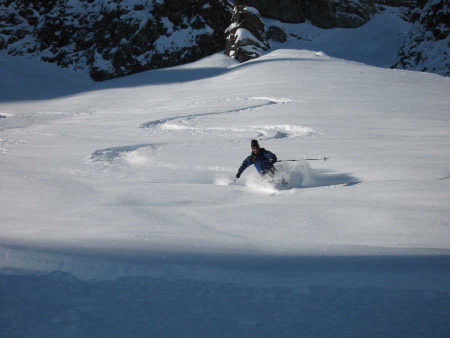 A backcountry skier in the Dolomites