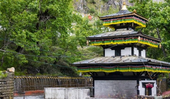 The holy temple of Muktinath in the HImalayas of Jomsom, Upper Mustang in Nepal