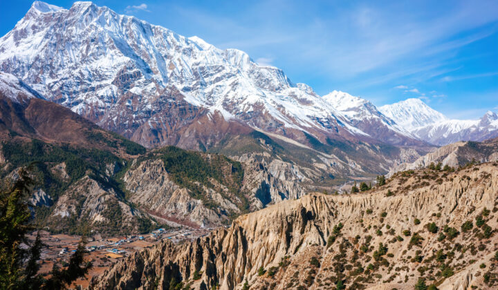The grandeur of the Annapurna massif looms over the Manang Valley