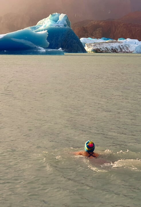 Swimming in the glacier lake near El Chalten.