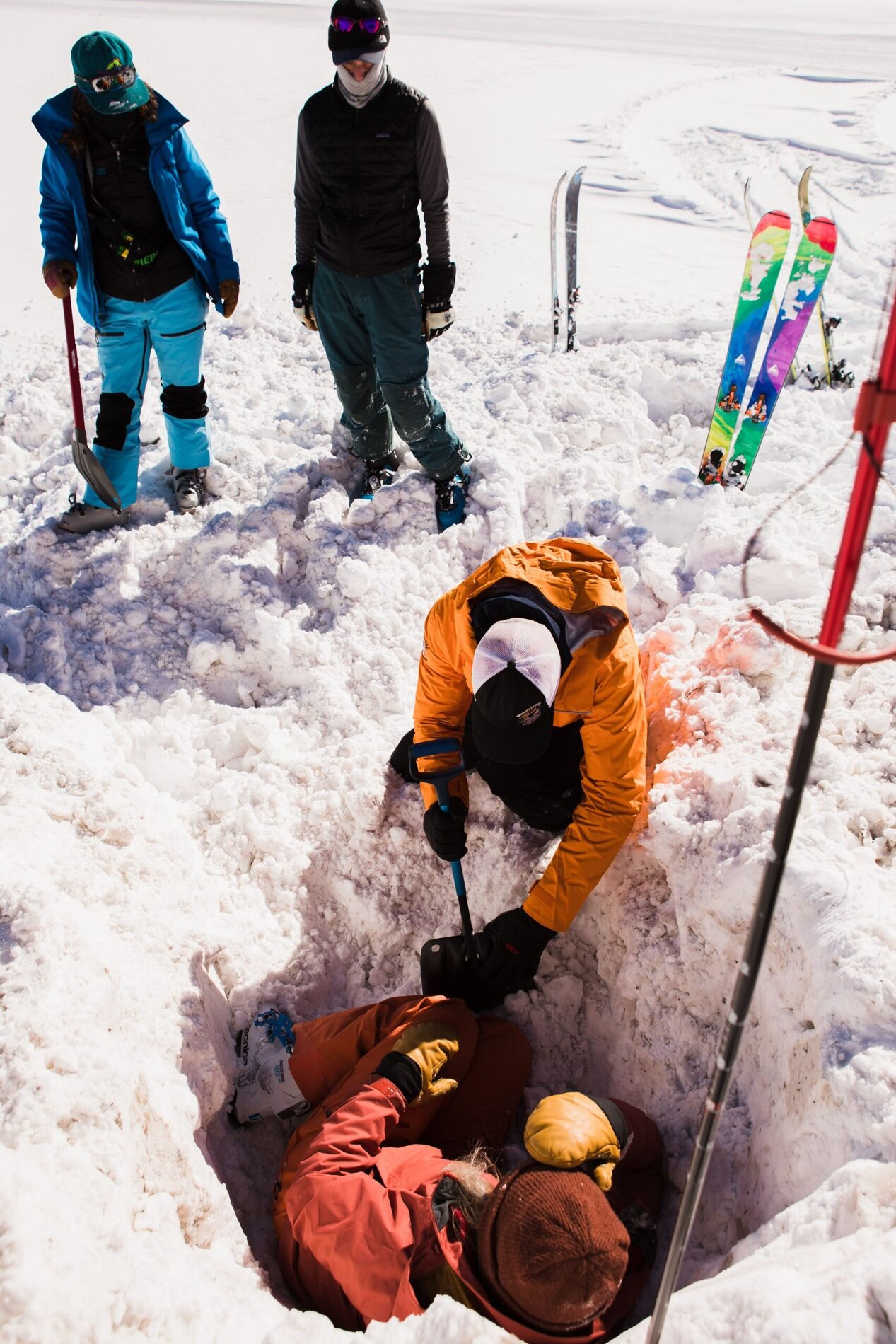 Avalanche rescue course participants doing scenario practice in the San Juan Mountains