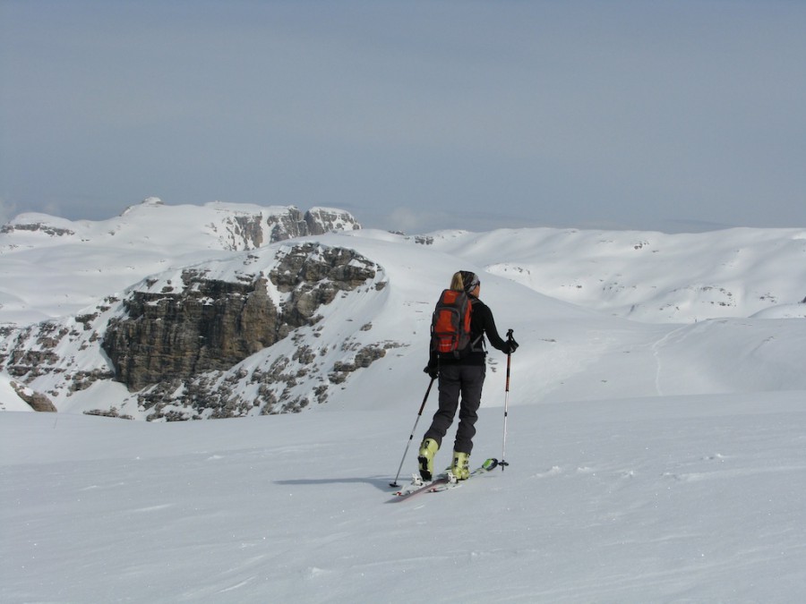 Skier on a backcountry adventure in the Dolomites