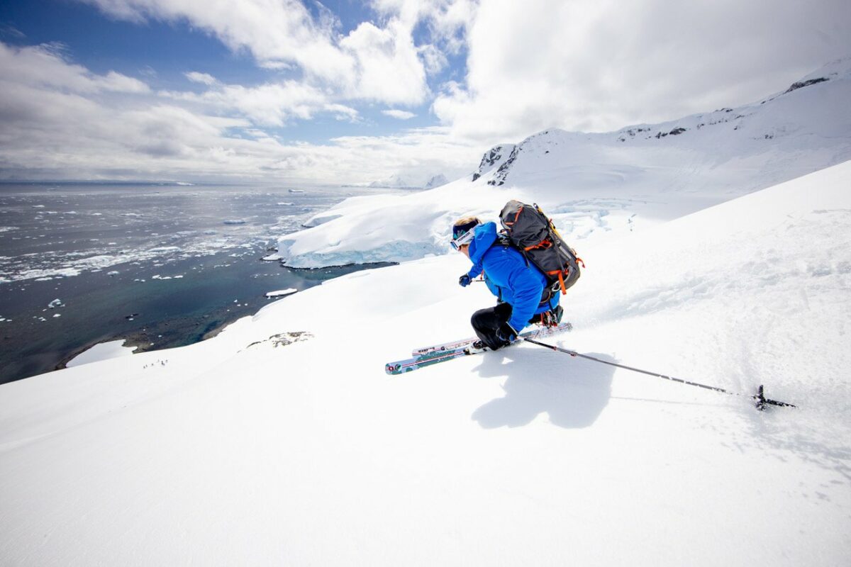 A skier skiing in Antarctica