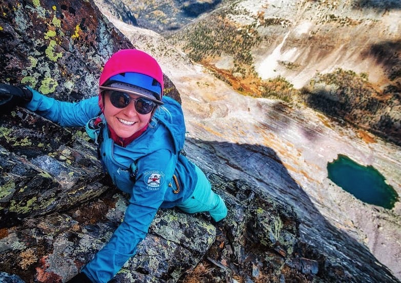 A climber on the cliffs of Vestal Peak