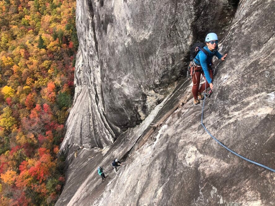 Laurel Knob is the tallest rock face in the eastern U.S. and features the longest multi-pitch trad routes in North Carolina