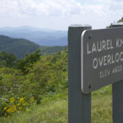 The Laurel Knob Overlook is situated at just above 4600 feet. Summer views of the Blue Ridge Mountains in the distance are stunning.