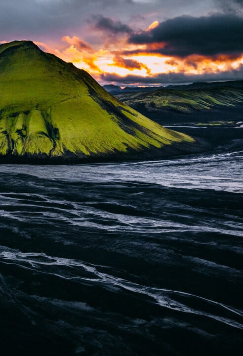 The 800-meter volcano called Maelifell is renowned for its vivid green coloration, and is one of the most beautiful natural sites in Iceland.