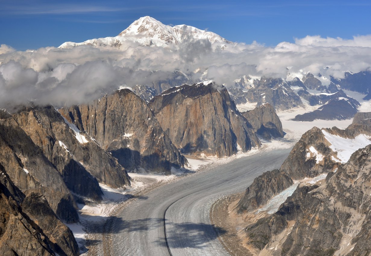 Enjoy a flight over the majestic Ruth Glacier