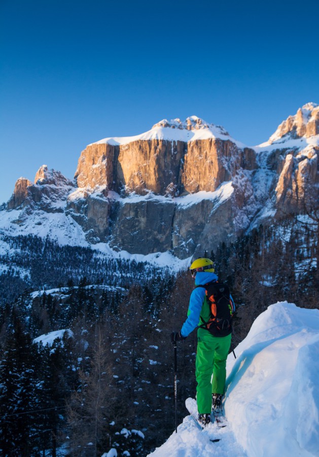 A skier and beautiful scenery in the Dolomites