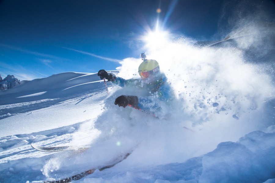 Skier enjoying skiing in the Dolomites