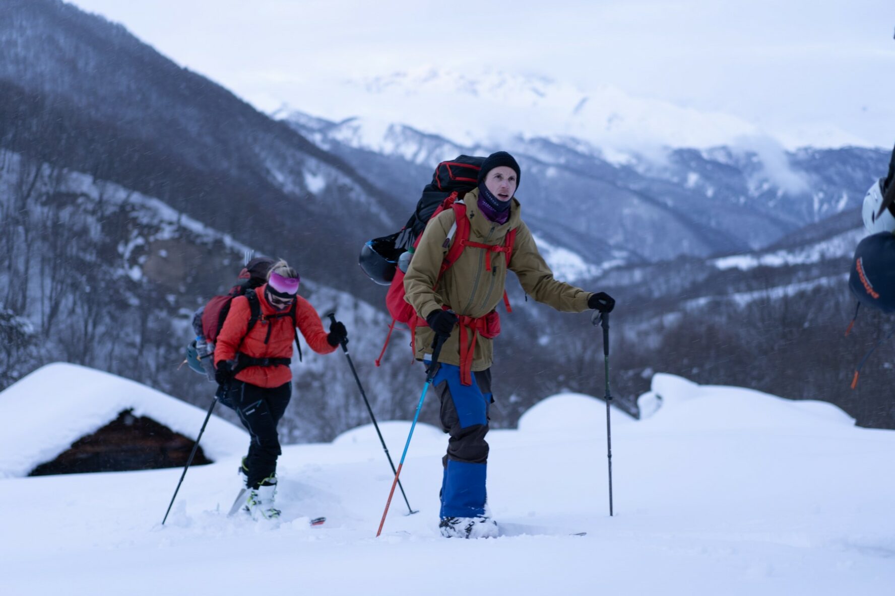 Backcountry skiers and a beautiful scenery in Racha