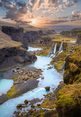 Valley of Tears boasts dozens of waterfalls pouring out the walls of a small canyon in Iceland.