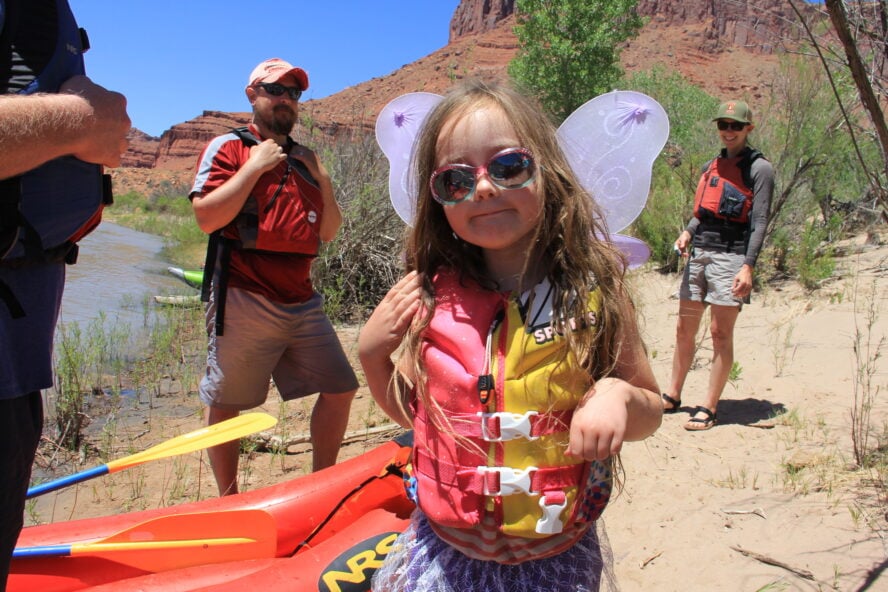 Kayaking in costumes on the Colorado River.