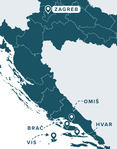 Map zoomed in on Croatia and its coast