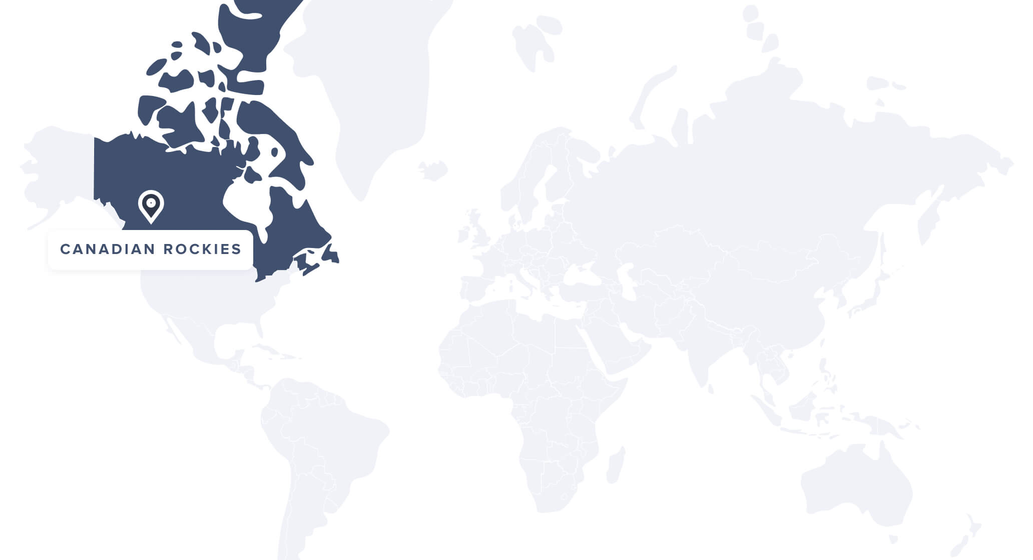 The location of the Canadian Rockies on the world map.